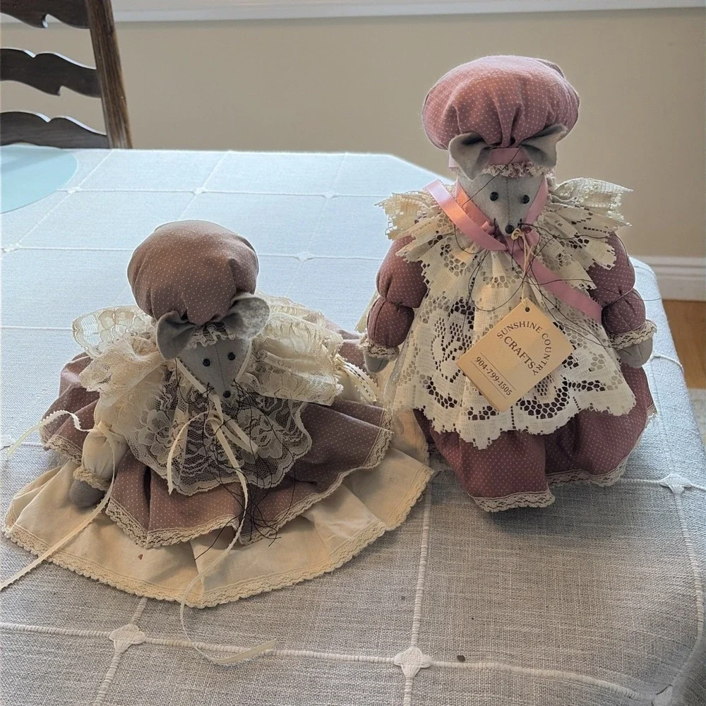 Vintage‎ Handmade Kitchen Mouse Lady Plush Figures X 2